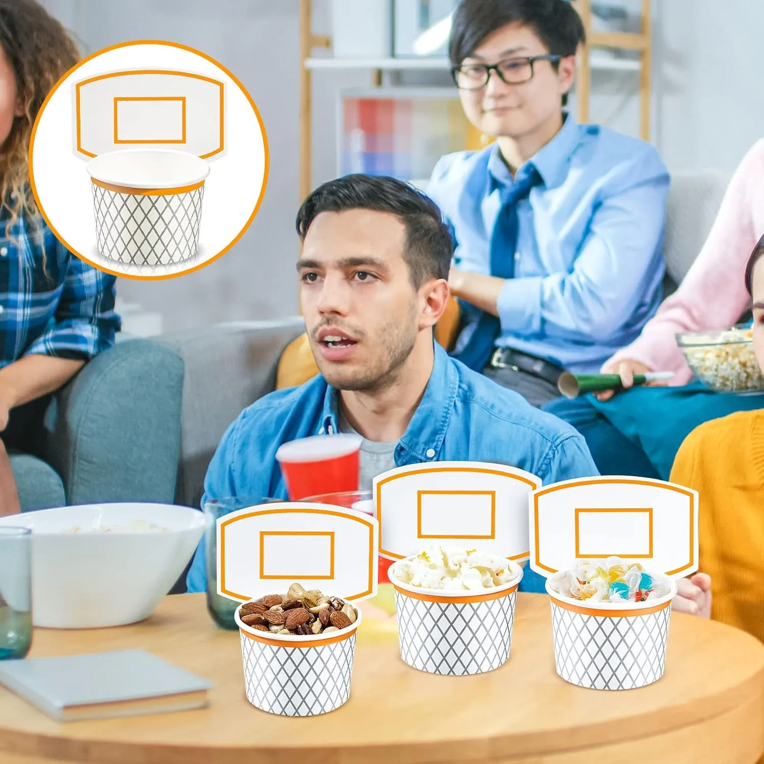 Basketball Hoop Snack Cups Basketball Party Decorations Paper Party Supplies Kids Paper Snack Cups Disposable Treat Food Bowls for Ball Themed Birthday Favors(48 Pieces)