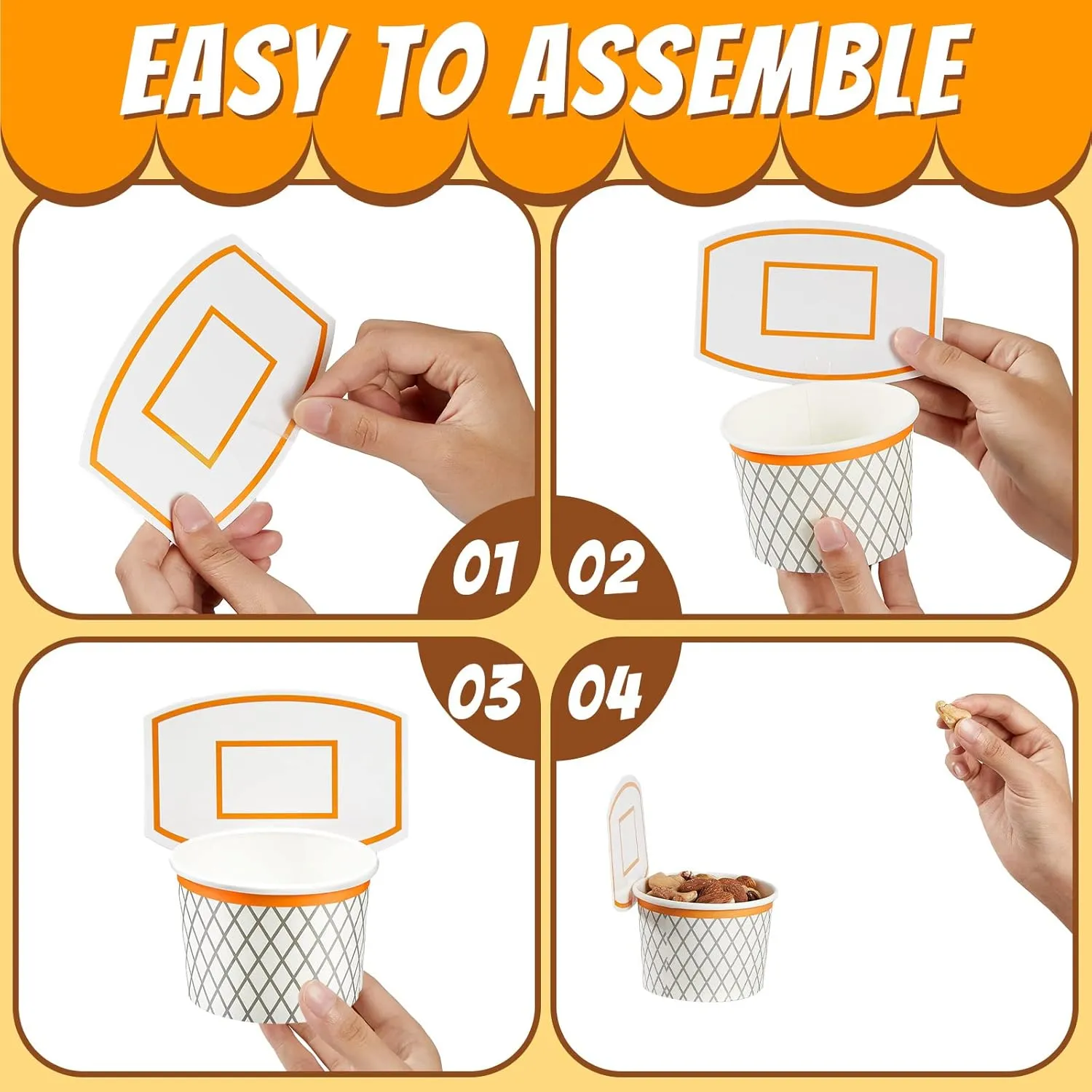 Basketball Hoop Snack Cups Basketball Party Decorations Paper Party Supplies Kids Paper Snack Cups Disposable Treat Food Bowls for Ball Themed Birthday Favors(48 Pieces)