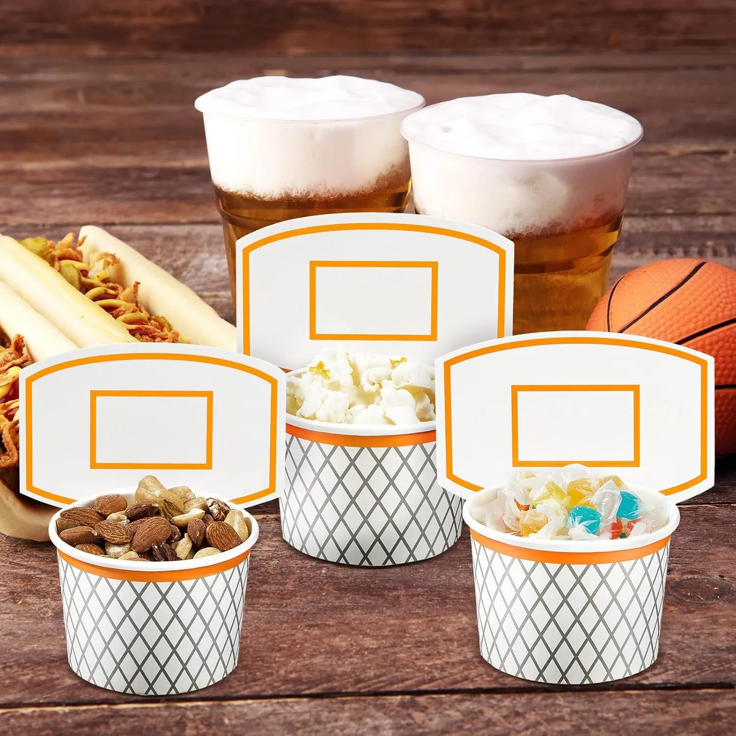 Basketball Hoop Snack Cups Basketball Party Decorations Paper Party Supplies Kids Paper Snack Cups Disposable Treat Food Bowls for Ball Themed Birthday Favors(48 Pieces)