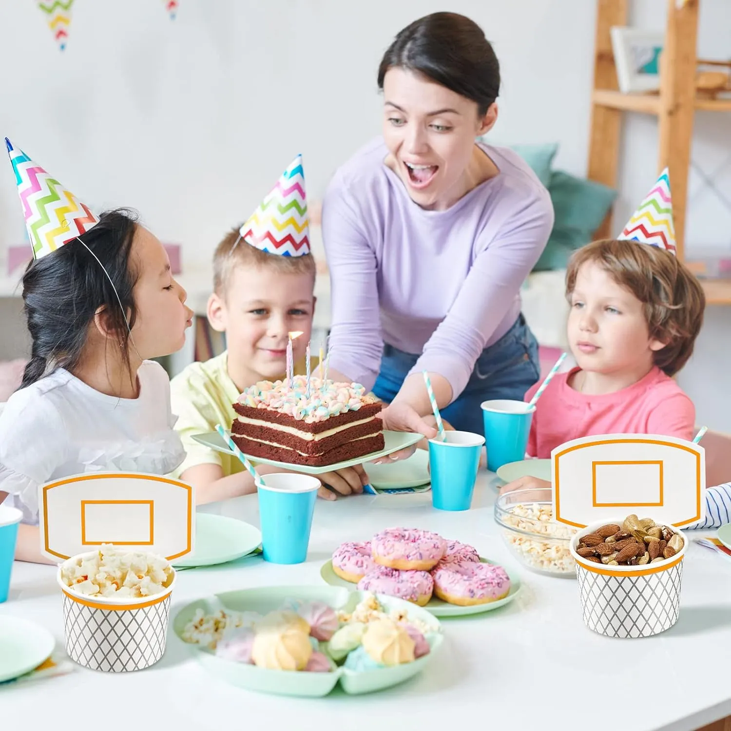 Basketball Hoop Snack Cups Basketball Party Decorations Paper Party Supplies Kids Paper Snack Cups Disposable Treat Food Bowls for Ball Themed Birthday Favors(48 Pieces)