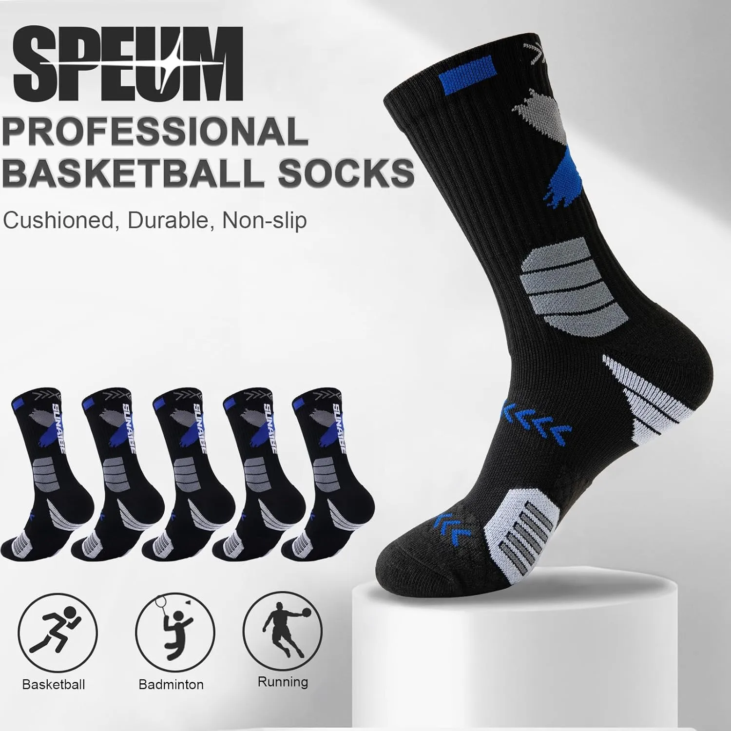 Basketball Socks for Men,Performance Cushioned Men's Athletic Crew Socks with Arch Compression for Basketball Sports