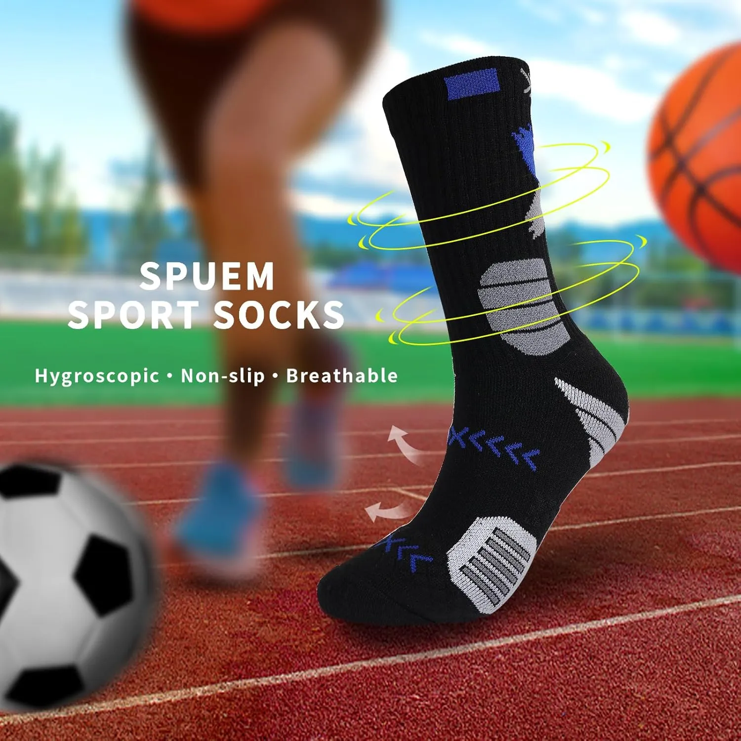 Basketball Socks for Men,Performance Cushioned Men's Athletic Crew Socks with Arch Compression for Basketball Sports