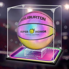 Basketball Display Case with RGB LED Pad UV Protected Acrylic Box Basketball Holder Full Size Thickened Display Case for Autographed Basketball Sport Collectibles (10.6*10.6*11.4 inch)