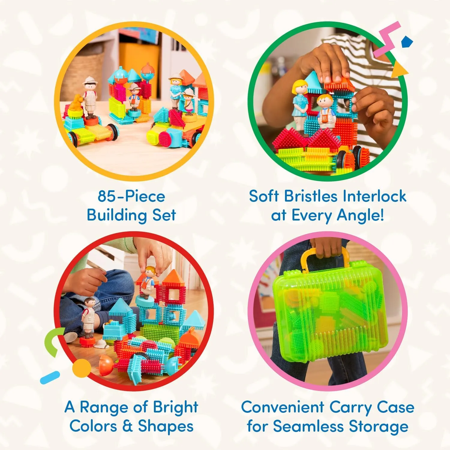Battat- Bristle Blocks- STEM Interlocking Building Blocks- 85 pc Playset- Reusable Carry Case- Developmental Toys for Toddlers & Kids- Safari Adventure Carrying Case- 2 Years  