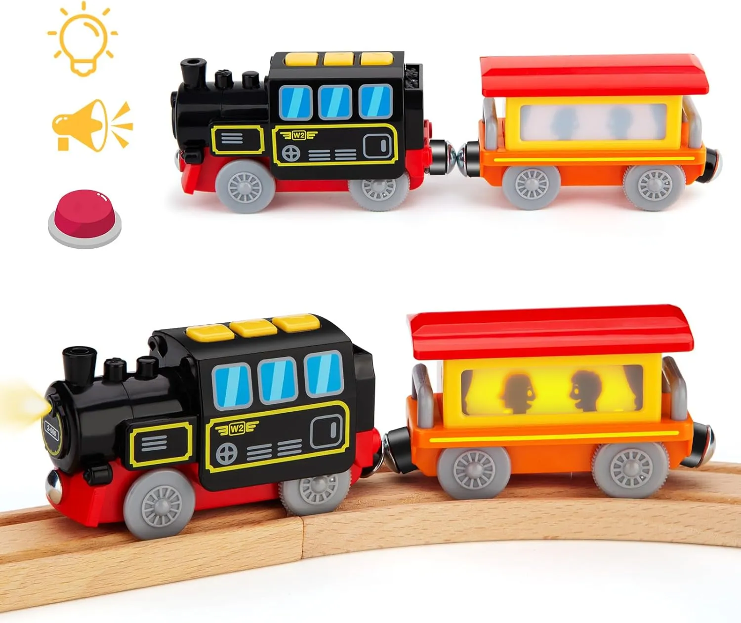 Battery Operated Locomotive Train Set for Wooden Train Tracks, Electric Train Toys for Toddlers Magnetic Connection, Powerful Engine Bullet Train Set Compatible with Thomas, Brio, Melissa and Doug 3Y 