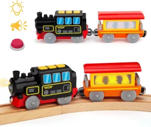 Battery Operated Locomotive Train Set for Wooden Train Tracks, Electric Train Toys for Toddlers Magnetic Connection, Powerful Engine Bullet Train Set Compatible with Thomas, Brio, Melissa and Doug 3Y 