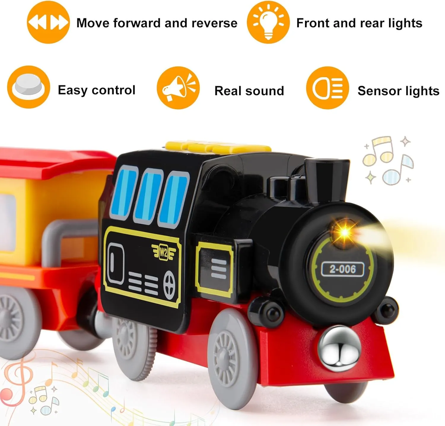 Battery Operated Locomotive Train Set for Wooden Train Tracks, Electric Train Toys for Toddlers Magnetic Connection, Powerful Engine Bullet Train Set Compatible with Thomas, Brio, Melissa and Doug 3Y 