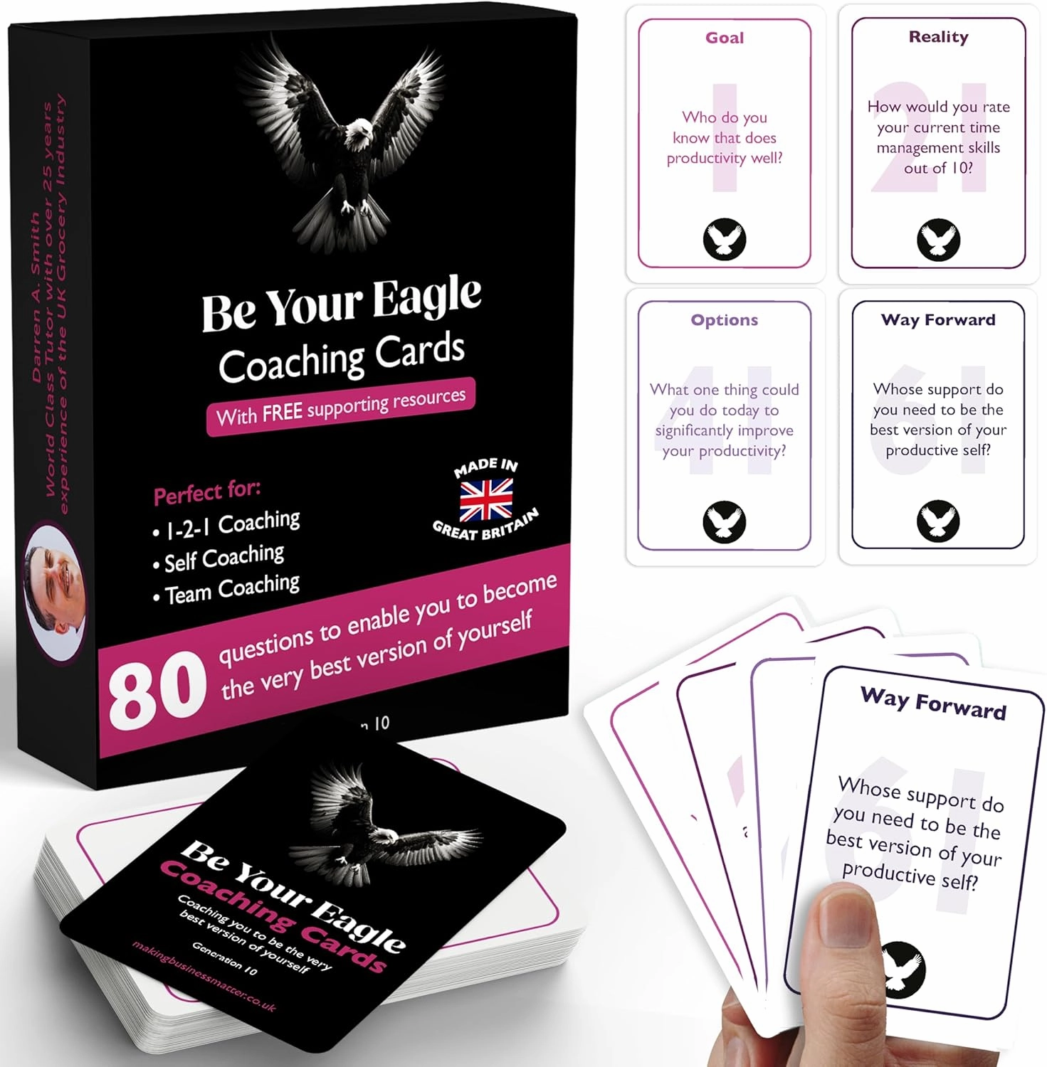 Be Your Eagle 80 Coaching Cards – Flash Cards to Boost Productivity, Set Goals & Develop Business Strategy. Ideal for Managers, Entrepreneurs & Coaches.