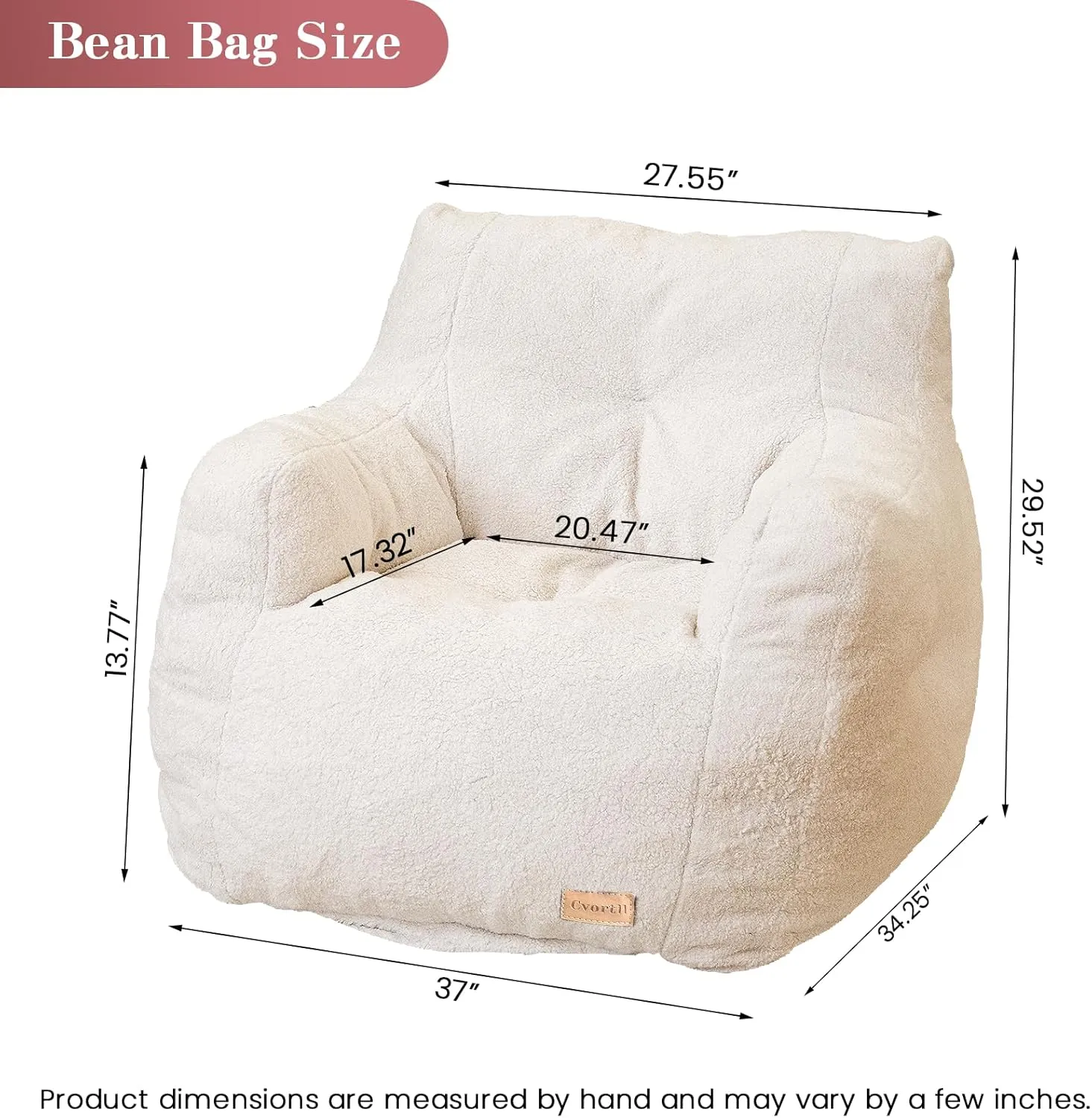 Bean Bag Chair with Filler, Bean Bag Sofa with Tufted Soft Stuffed Filling, Fluffy and Lazy Sofa, Comfy Cozy BeanBag Chairs with Memory Foam for Dorm, Apartment, Living Room (White)