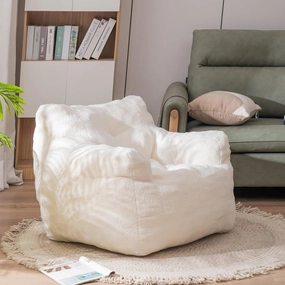 Bean Bag Chair for Adults Teddy Lounger with Armrests, Lazy Floor Sofa for Living Room, Bedroom, Ivory