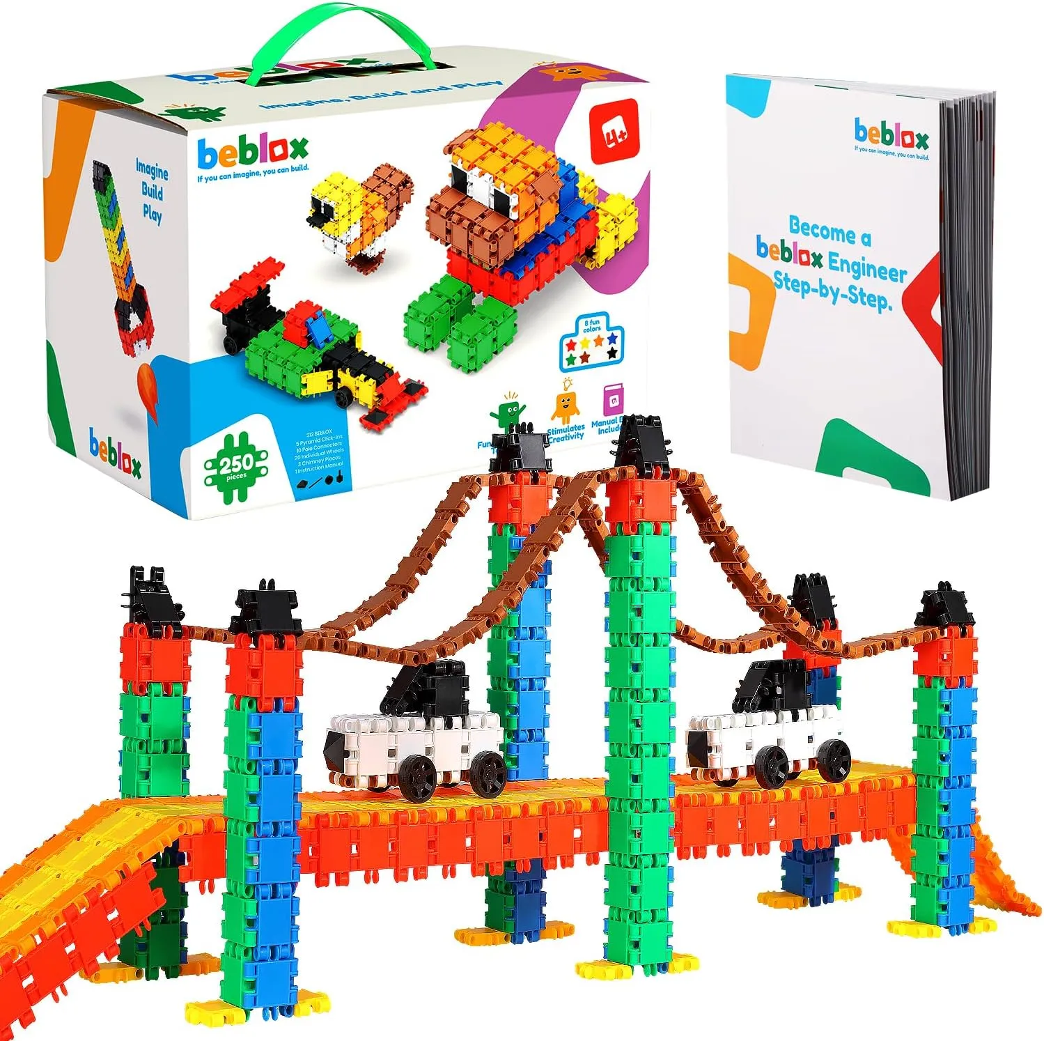 Beblox Building Blocks for Kids - 250-Piece Connecting Tiles Set - Interlocking Building Blocks for Kids, STEM Toys Kit, Fun & Educational Gifts for Boys & Girls, Preschool Learning Activities Ages 4 