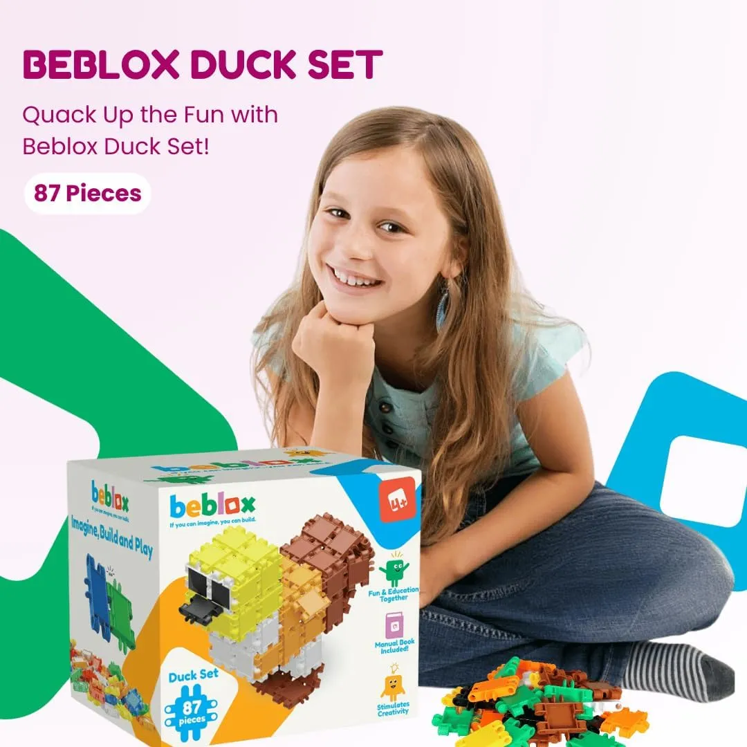 BEBLOX Building Blocks for Kids - Duck Set - 87-Piece Connecting Tiles - Interlocking Building Blocks for Kids, STEM Toys, Fun & Educational for Boys & Girls, Preschool Learning Activities Ages 4 