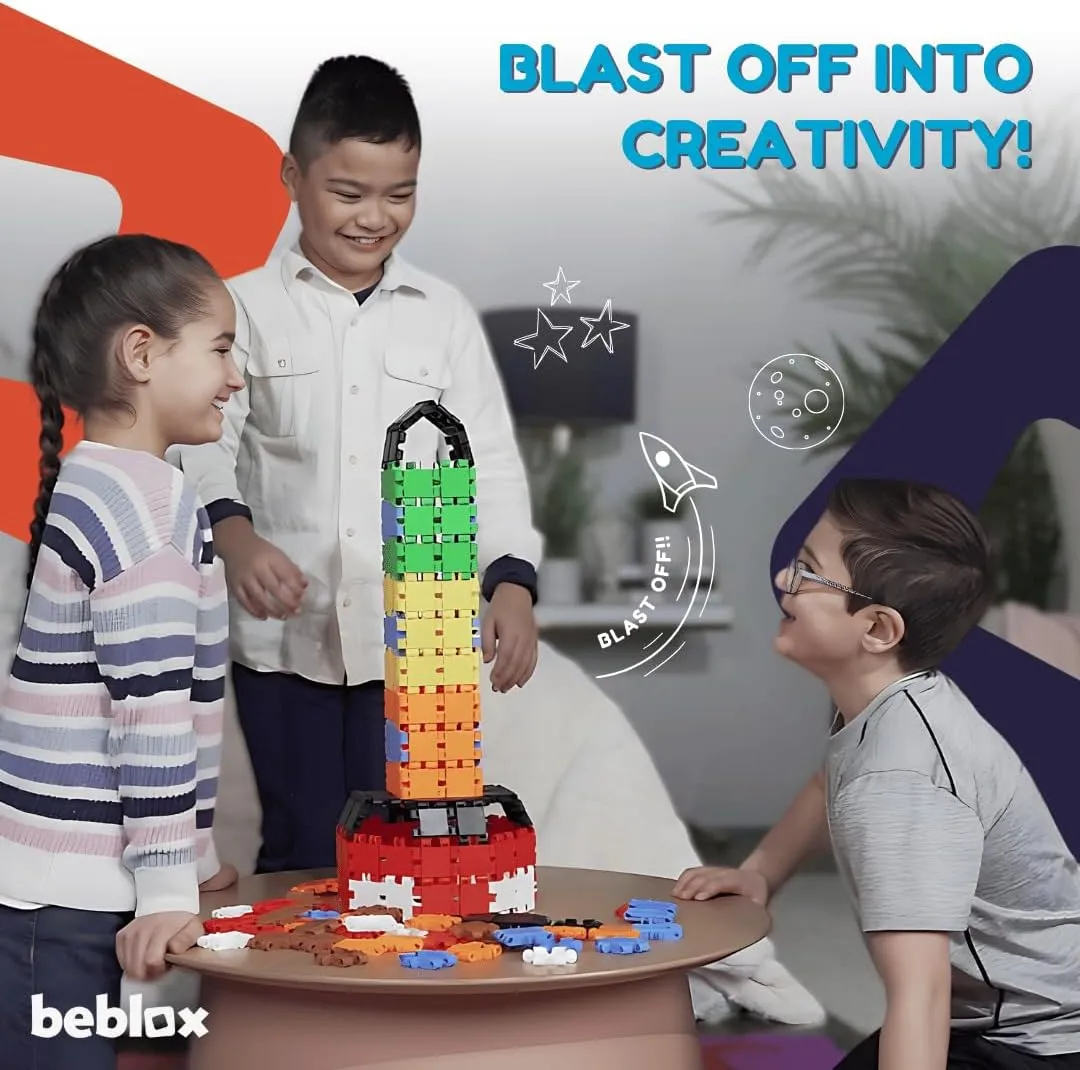 BEBLOX Building Blocks for Kids - Rocket Set - 136-Piece Connecting Tiles - Interlocking Building Blocks for Kids, STEM Toys, Fun & Educational for Boys & Girls, Preschool Learning Activities Ages 4 