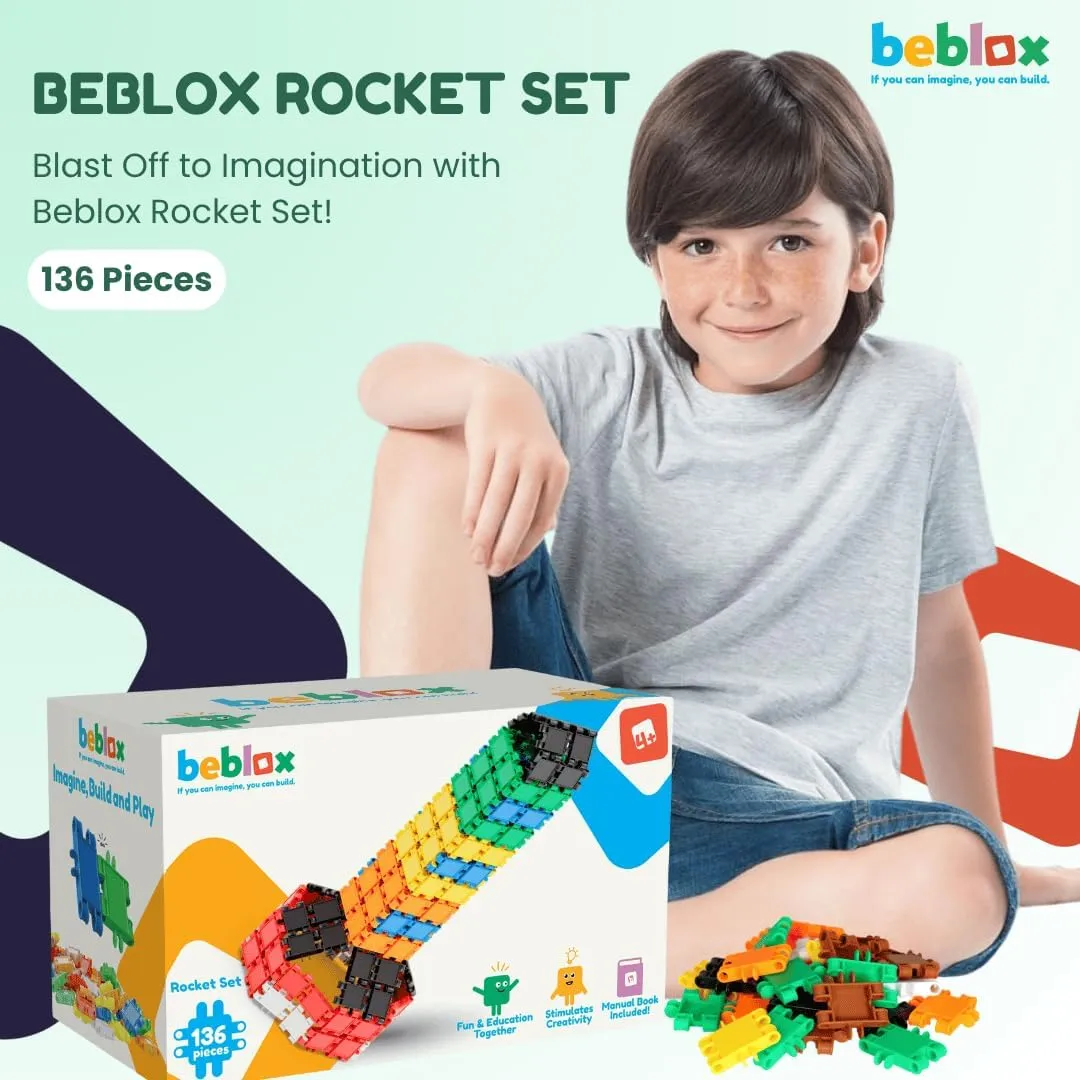 BEBLOX Building Blocks for Kids - Rocket Set - 136-Piece Connecting Tiles - Interlocking Building Blocks for Kids, STEM Toys, Fun & Educational for Boys & Girls, Preschool Learning Activities Ages 4 