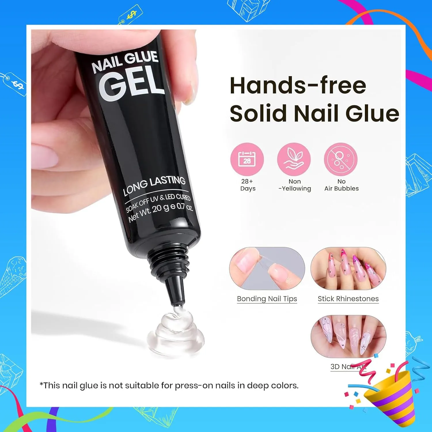Beetles Tipex Gel Nail Kit, Medium Stiletto Nail Tips 224 Pcs 16 Sizes Pre-Building Pre-Etched False Nail Tips with Tipex Nail Glue, Mini Nail Lamp Thick Acrylic Nail Set for Flat Nails