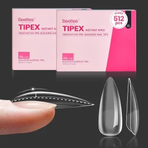 Beetles Tipex Instant Apex Nail Tips 512 Pieces Medium Stiletto Pre-Building and Pre-Etched Strong Thick Acrylic Fake Nails 16 Sizes for Flat Nails Press on Nails for Women