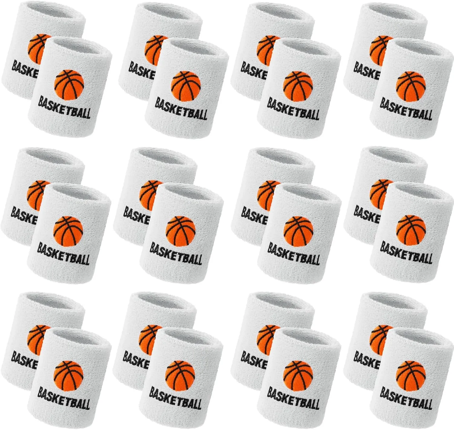 Bememo 24 Pcs Sweatbands Sports Basketball Wristbands for Men Women Cotton Terry Cloth Wristbands Basketball Design Wrist Band Sweat Band for School Students Sports Competition Party Favors