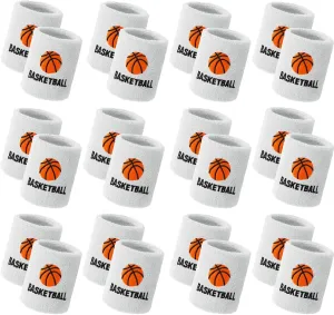 Bememo 24 Pcs Sweatbands Sports Basketball Wristbands for Men Women Cotton Terry Cloth Wristbands Basketball Design Wrist Band Sweat Band for School Students Sports Competition Party Favors