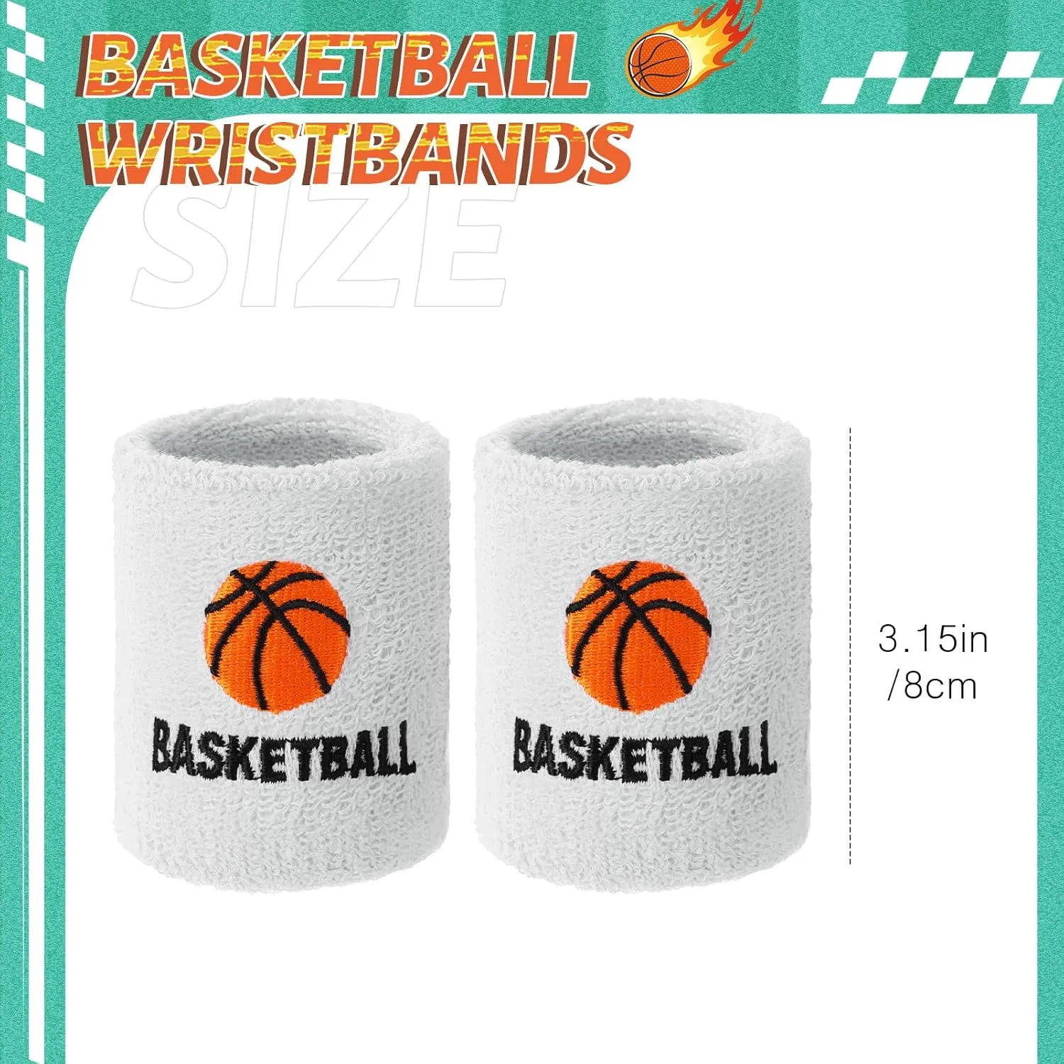 Bememo 24 Pcs Sweatbands Sports Basketball Wristbands for Men Women Cotton Terry Cloth Wristbands Basketball Design Wrist Band Sweat Band for School Students Sports Competition Party Favors
