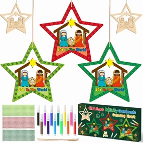 BeYumi Christmas Wooden Star Craft - 20Pcs DIY Wooden Star Ornaments Craft Kit for Kids Make Your Own Nativity Star Christian Religious Xmas Craft with Gem Sticker Church Party Decoration Supplies