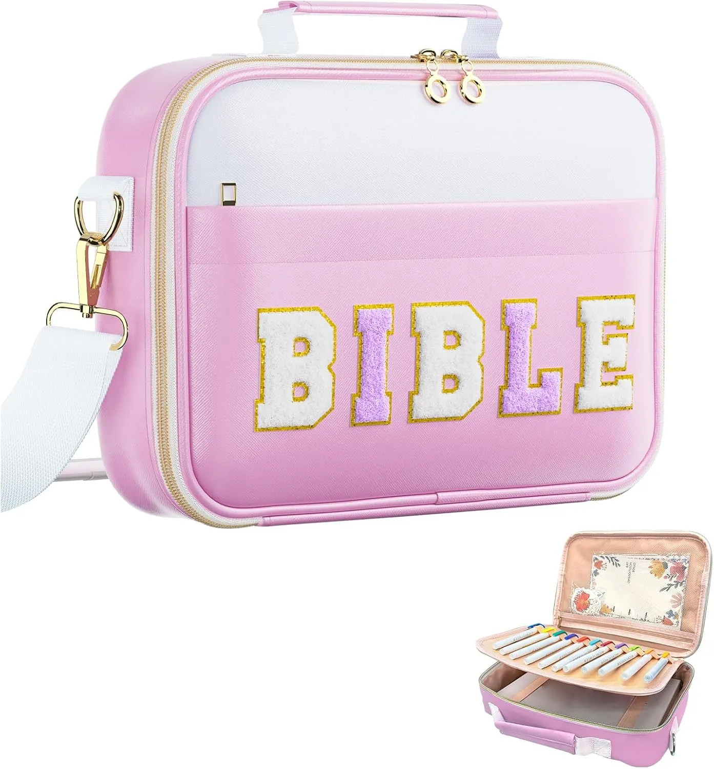 Bible Cover Case for Women,Large Leather Bible Book Covers with Bible Study Supplies, Bible Study Accessories Bible Journaling Kit,Purple Church Bag Christian Gifts for Women
