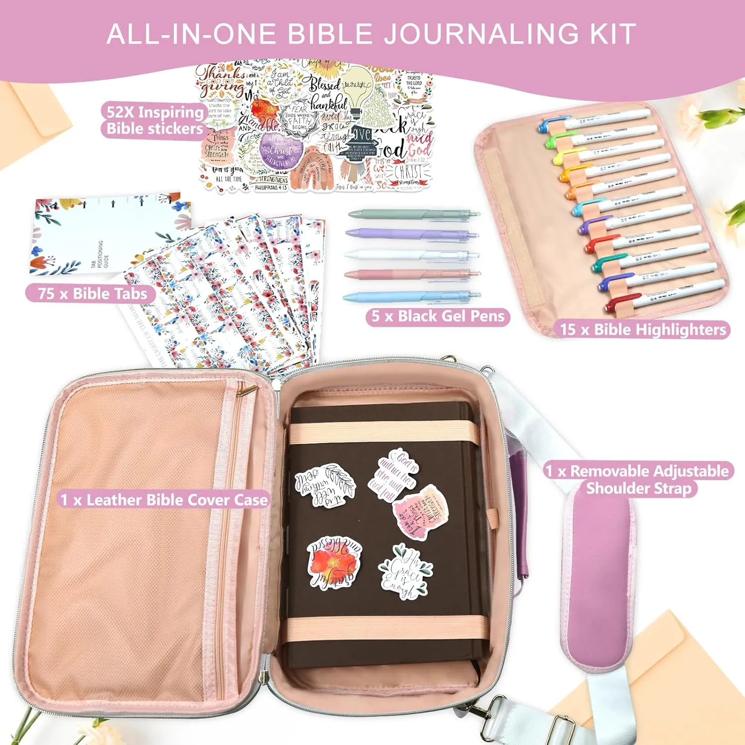 Bible Cover Case for Women,Large Leather Bible Book Covers with Bible Study Supplies, Bible Study Accessories Bible Journaling Kit,Purple Church Bag Christian Gifts for Women