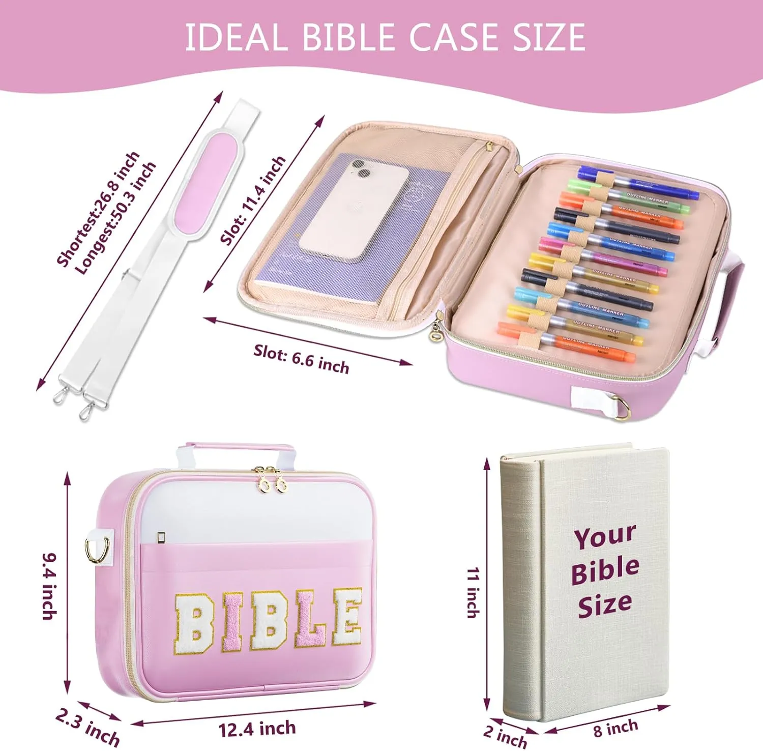 Bible Cover Case for Women,Large Leather Bible Book Covers with Bible Study Supplies, Bible Study Accessories Bible Journaling Kit,Purple Church Bag Christian Gifts for Women