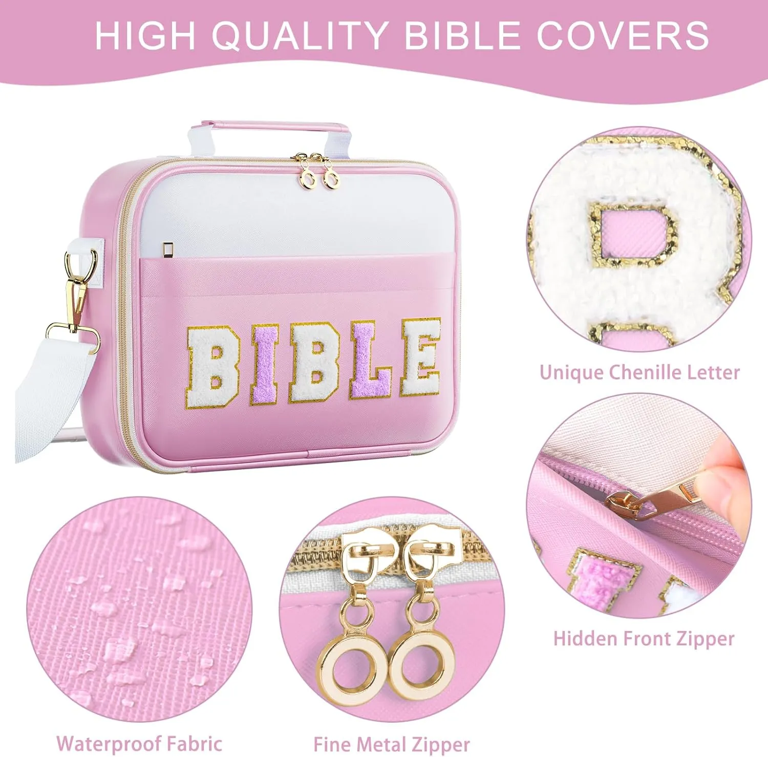 Bible Cover Case for Women,Large Leather Bible Book Covers with Bible Study Supplies, Bible Study Accessories Bible Journaling Kit,Purple Church Bag Christian Gifts for Women