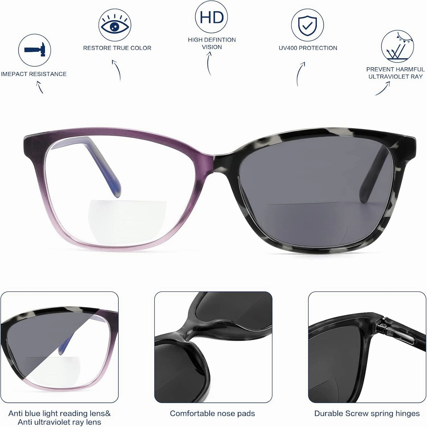 Bifocal Reading Glasses Women Blue Light Computer Readers Clear Top Cat Eye Frame Stylish Fashion Ladies Eyeglass