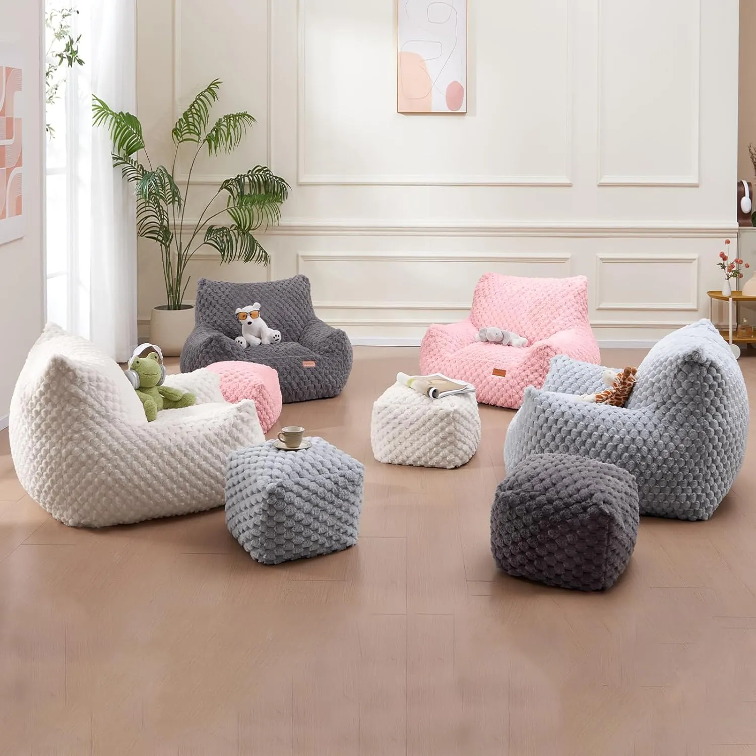 Big Bean Bag Chairs for Adults Cozy Giant Bean Bag Sofa Chair, Gaming Bean Bag Chairs with Foot Rest, Lounge Comfy Chair Indoor for Bedroom, Living Room
