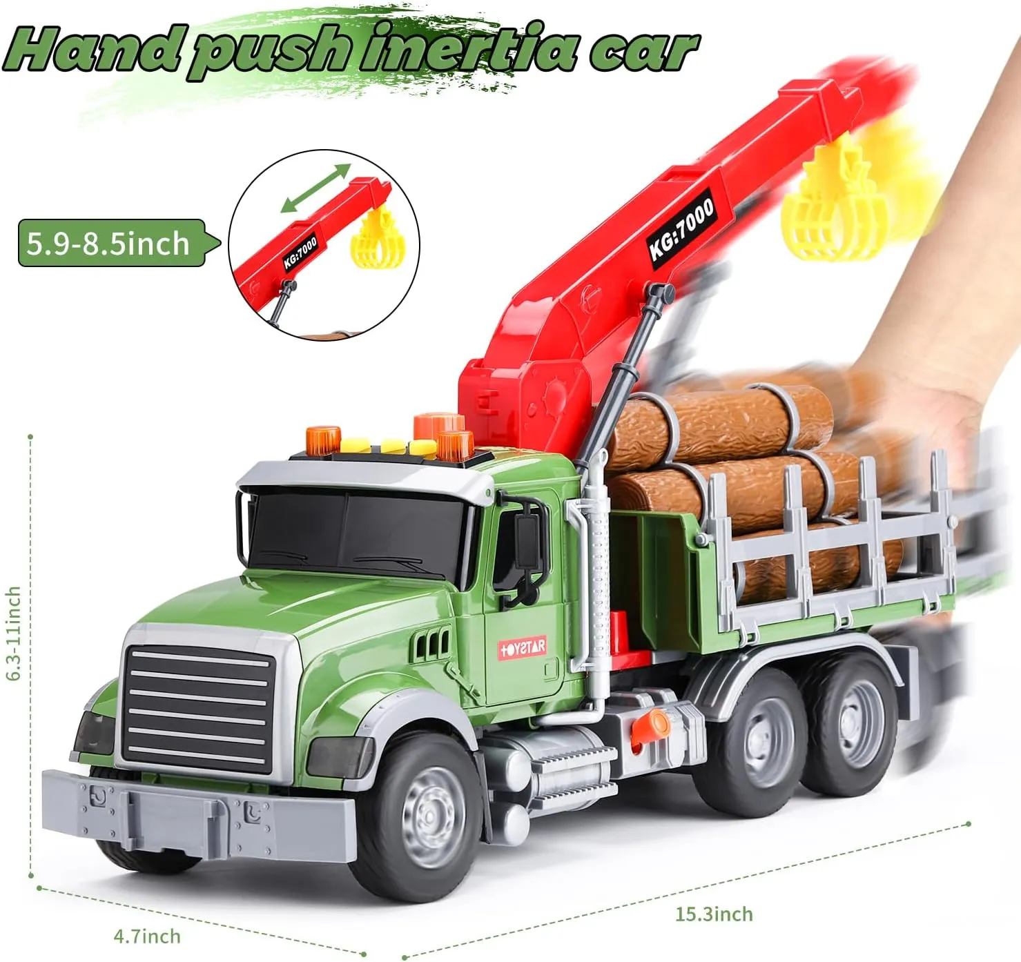 Big Tow Truck Toys with Crane for Boys Age 4-7, Logging Truck with Music and Lights for Kids Age 8-12, for Kids with a Passion for Farm Toys
