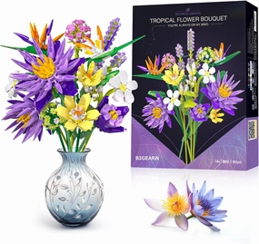 BIGEARN Flowers Bouquet Building Set for Adults - Botanical Collection - Artificial Flowers for Home Deco - Gift for Birthday, Mother's Day for Her and Women