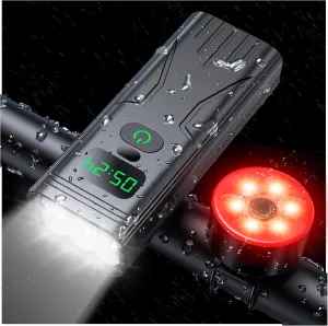 Bike Lights Set, Ultra-Long Battery Life 9000 Lumen Bike Light for Night Riding, Bike Headlight and Rear, IPX6 Waterproof, All-Aluminum Construction – Ideal for Mountain, Road, and City Cycling