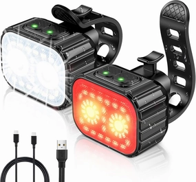 Bike Lights Front and Back, Super Bright Bicycle Light USB Rechargeable, IPX6 Waterproof Bike Light for Night Riding/Camping/Helmet/Backpack, 8 12 Lighting Modes, Longer Battery Life