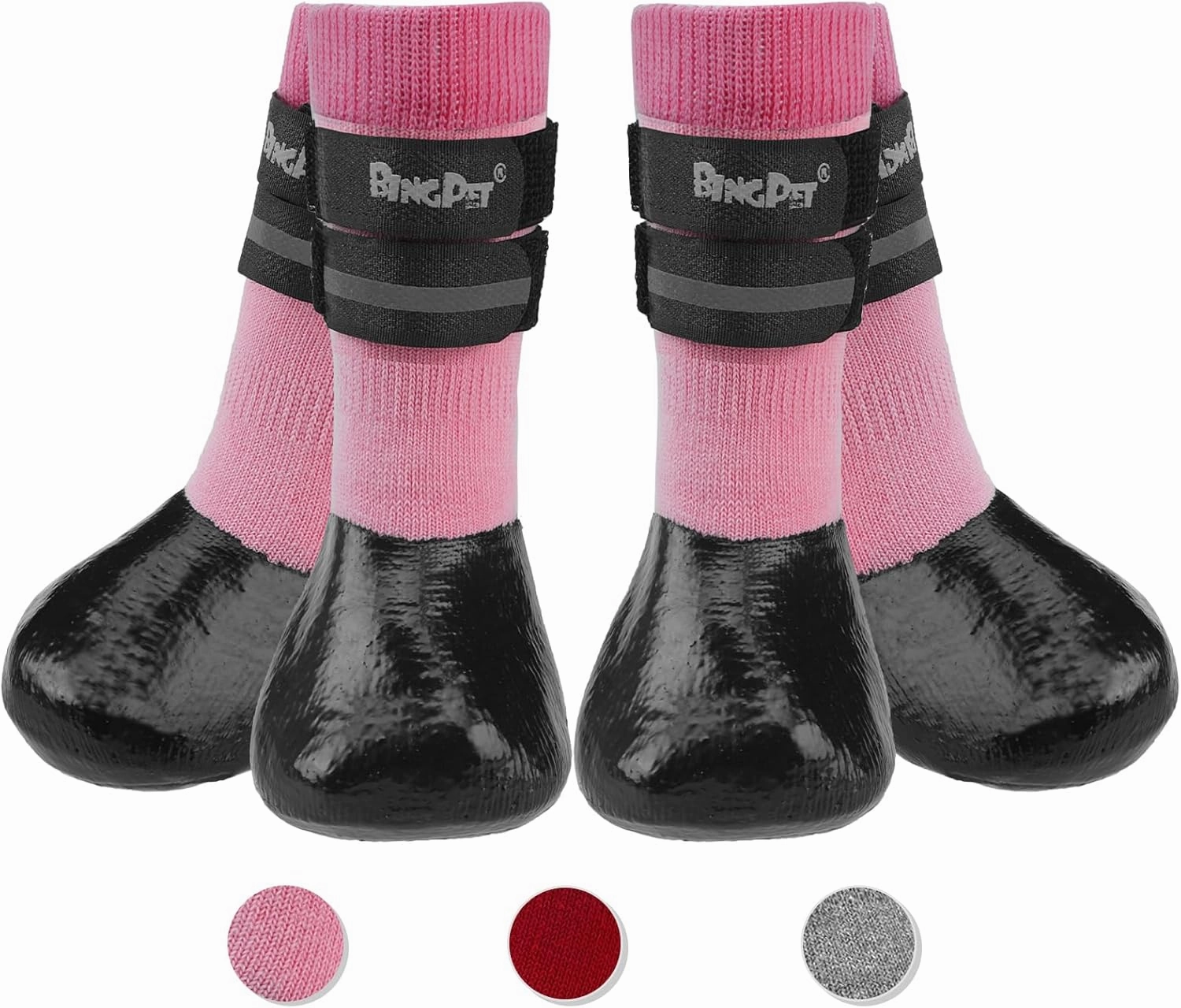 BINGPET Anti-Slip Dog Socks for Hardwood Floors,Injury Prevent Licking Dog Booties,Traction Control Paw Protector Dog Shoes for Hot Pavement with Reflective Straps for Small Medium Large Dogs