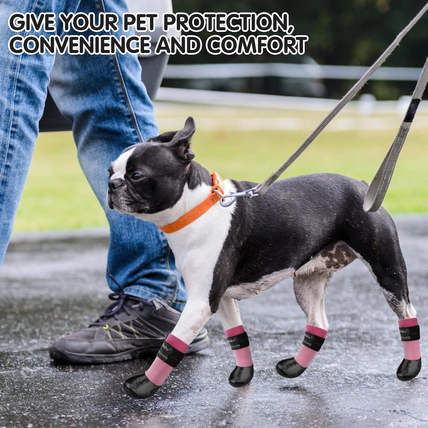 BINGPET Anti-Slip Dog Socks for Hardwood Floors,Injury Prevent Licking Dog Booties,Traction Control Paw Protector Dog Shoes for Hot Pavement with Reflective Straps for Small Medium Large Dogs