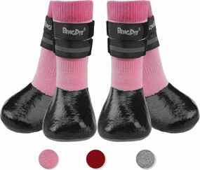 BINGPET Anti-Slip Dog Socks for Hardwood Floors,Injury Prevent Licking Dog Booties,Traction Control Paw Protector Dog Shoes for Hot Pavement with Reflective Straps for Small Medium Large Dogs