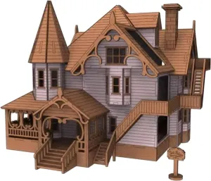 Bird's Wood Shack Pink Palace Coraline Dollhouse Model Kit with Intricate Details - Easy to Assemble - 3D Wooden Puzzle for Adults - DIY Craft Kit - Escale 1:48