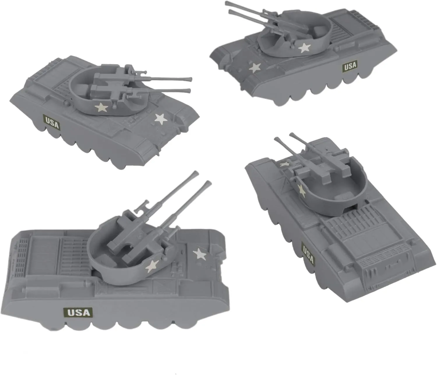 BMC Classic Payton Anti-Aircraft Tanks - 4pc Gray Plastic Army Men Vehicles