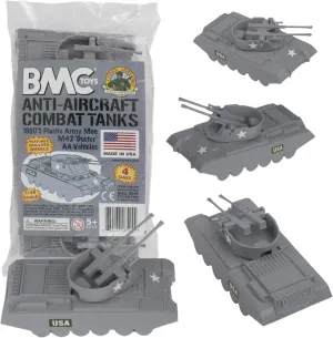 BMC Classic Payton Anti-Aircraft Tanks - 4pc Gray Plastic Army Men Vehicles