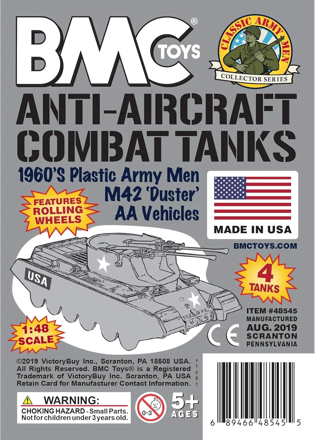 BMC Classic Payton Anti-Aircraft Tanks - 4pc Gray Plastic Army Men Vehicles
