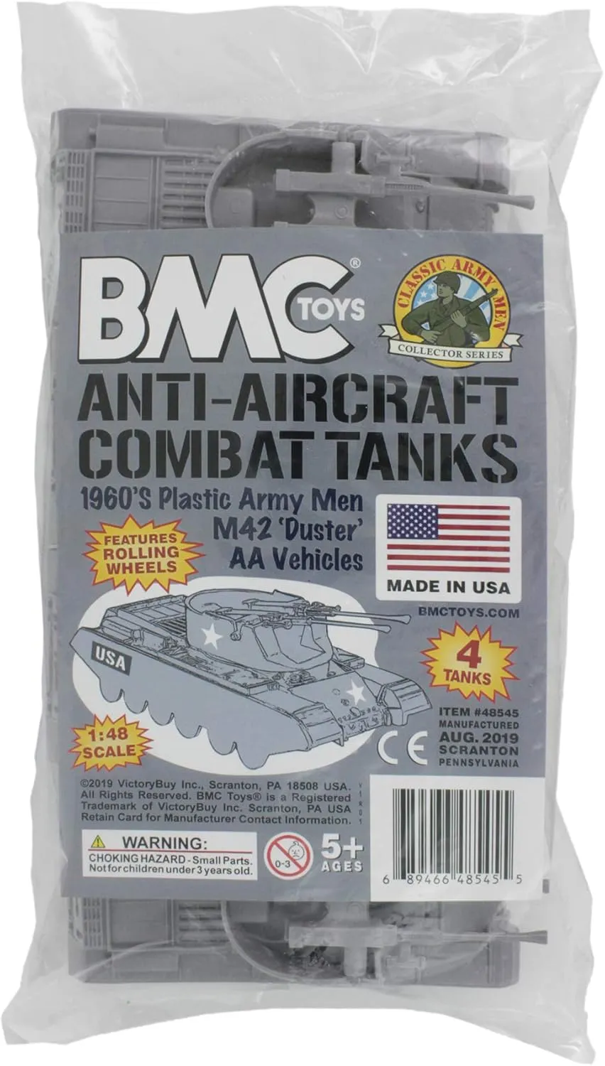BMC Classic Payton Anti-Aircraft Tanks - 4pc Gray Plastic Army Men Vehicles