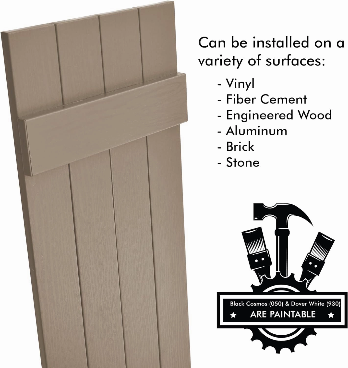 Board & Batten Vinyl Shutters (1 Pair) | 14.5"x35" (4-Board) - Coastal Sand Dune | Exterior Window Shutters | Includes Mounting Hardware | Simple Installation | Made in USA
