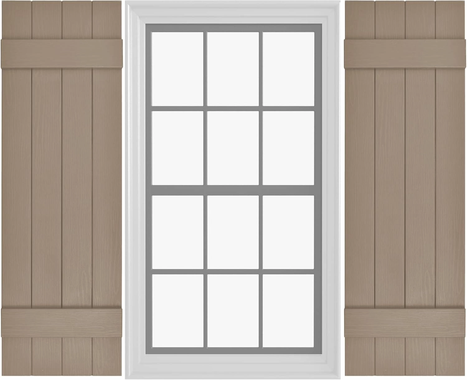 Board & Batten Vinyl Shutters (1 Pair) | 14.5"x35" (4-Board) - Coastal Sand Dune | Exterior Window Shutters | Includes Mounting Hardware | Simple Installation | Made in USA
