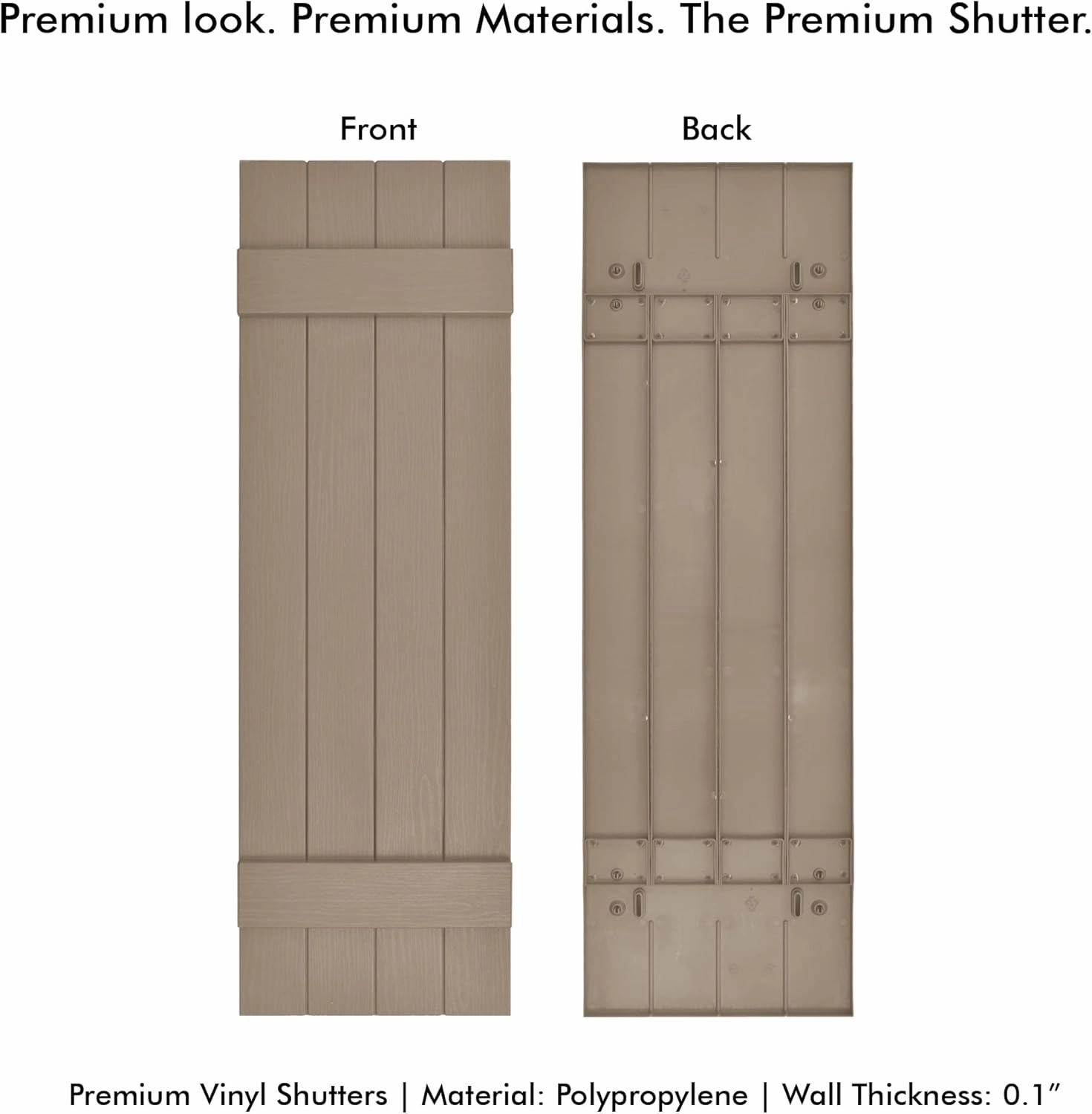 Board & Batten Vinyl Shutters (1 Pair) | 14.5"x35" (4-Board) - Coastal Sand Dune | Exterior Window Shutters | Includes Mounting Hardware | Simple Installation | Made in USA