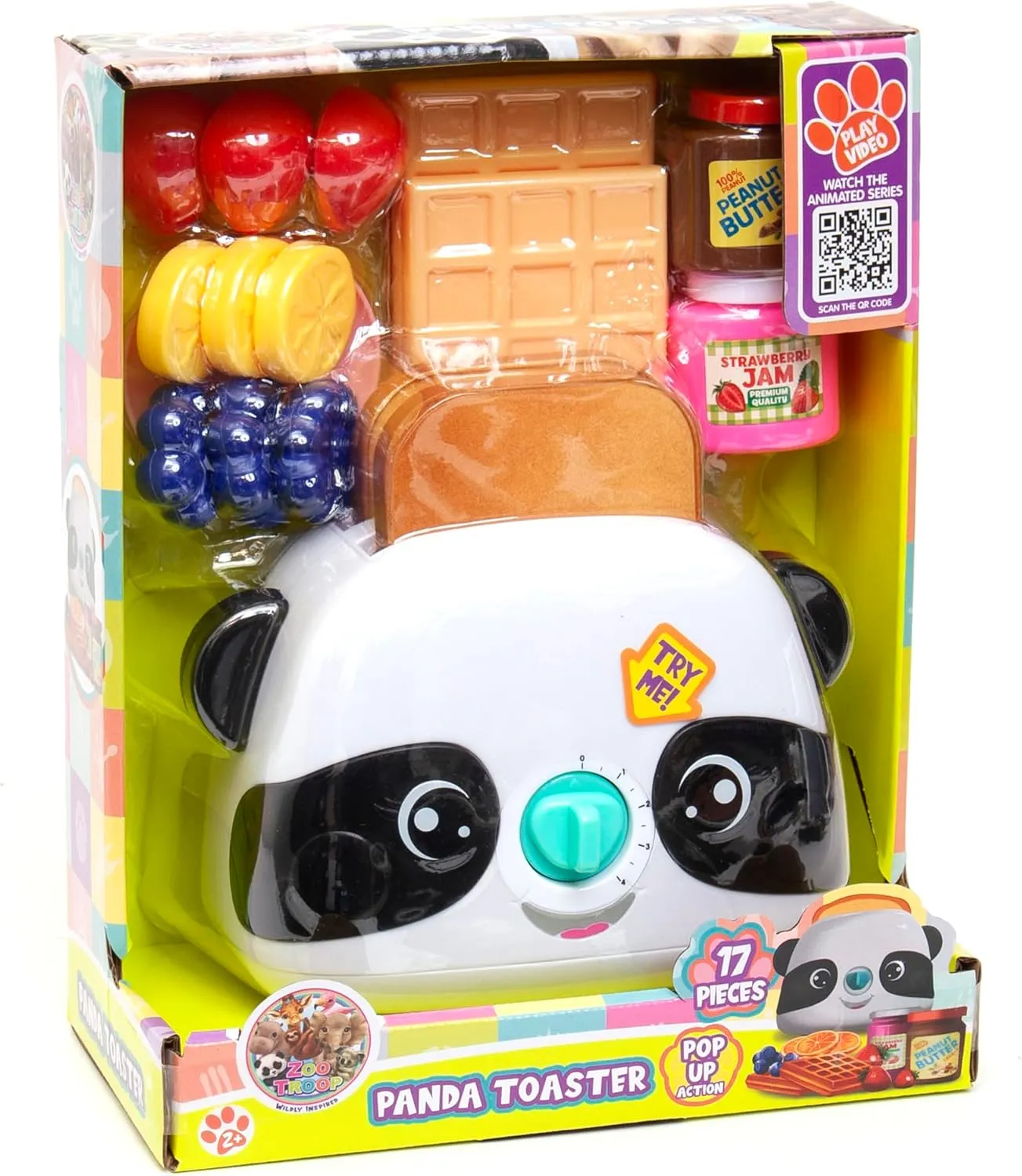 Boley Zoo Troop: Panda Toaster - 17 Pieces - Animal Themed Kitchen Appliance with Pop-Up Action, Toast & Food Accessories, Kitchen Pretend Play, Kids Age 2 