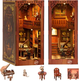 Book Nook Kit, DIY Miniature House Kit for Adults, with Sensor Led Light, 3D Wooden Puzzle Doll House Kit, Bookshelf Decor, Present for Family, Friends (Bookstore)