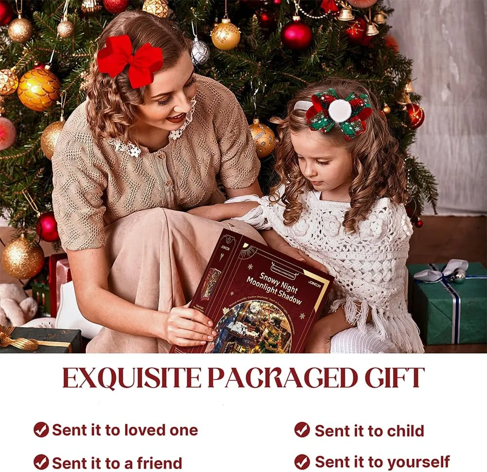 Book nooks DIY Dollhouse kit for Adults Bookshelf Decor with LED Lights 3D Wooden Puzzle Model booknooks Kits Gifts for Family,Friends (Snowy Night)