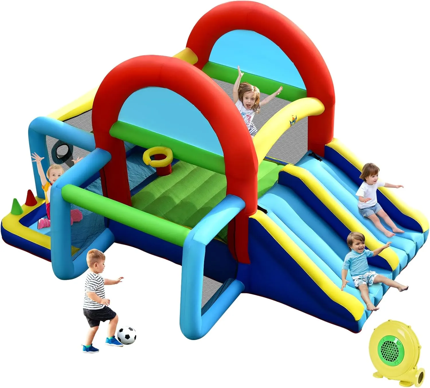 BOUNTECH Inflatable Bounce House, Bouncy House with Ball Pit for Kids Indoor Outdoor Party Family with Canopy, Obstacles, Toddler Bounce House with 480w Blower Included for Park, Birthday Party Gifts