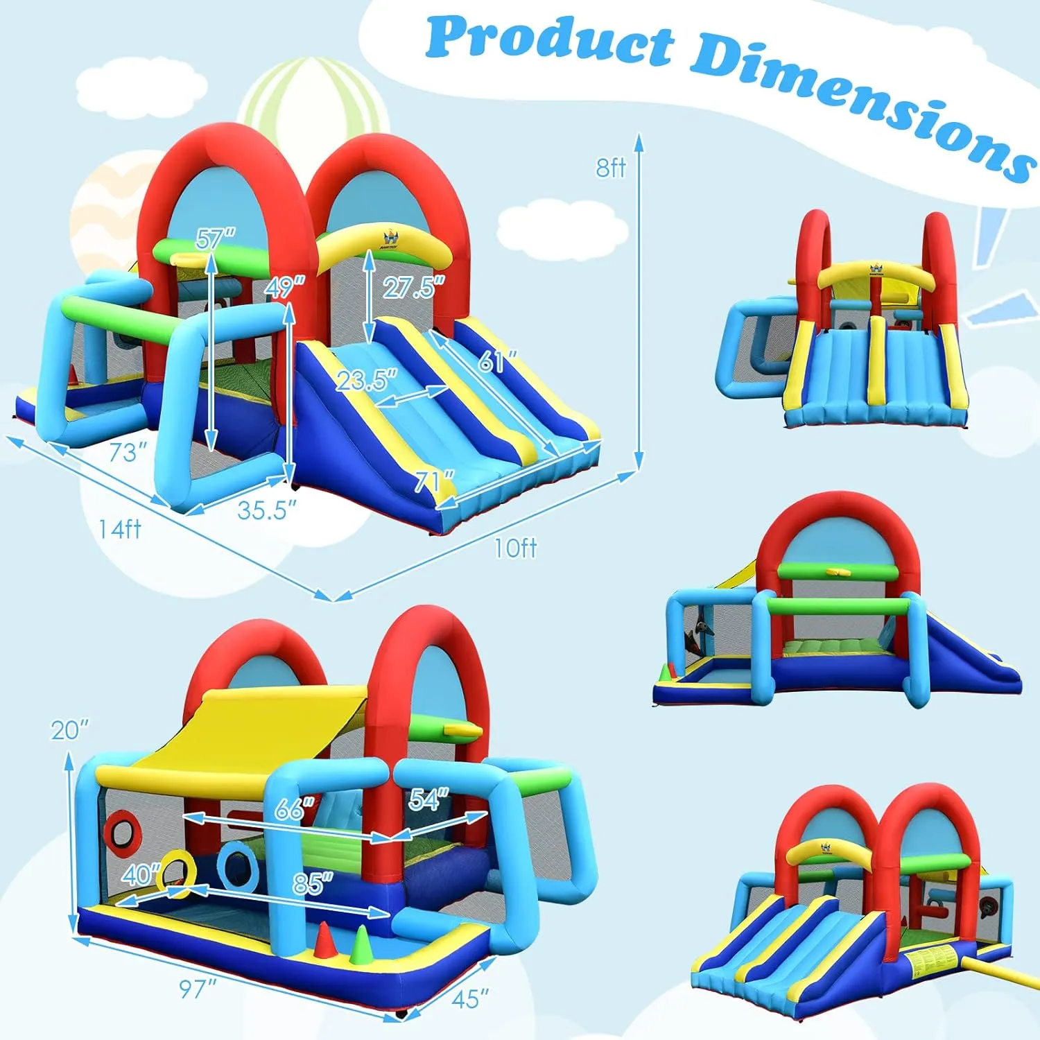 BOUNTECH Inflatable Bounce House, Bouncy House with Ball Pit for Kids Indoor Outdoor Party Family with Canopy, Obstacles, Toddler Bounce House with 480w Blower Included for Park, Birthday Party Gifts
